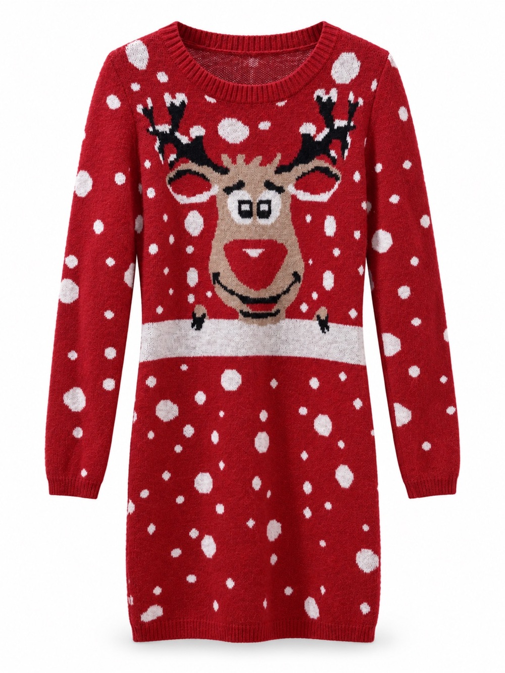 SHEIN Rudolph Red Nose Reindeer Christmas Sweater Dress L Christmas